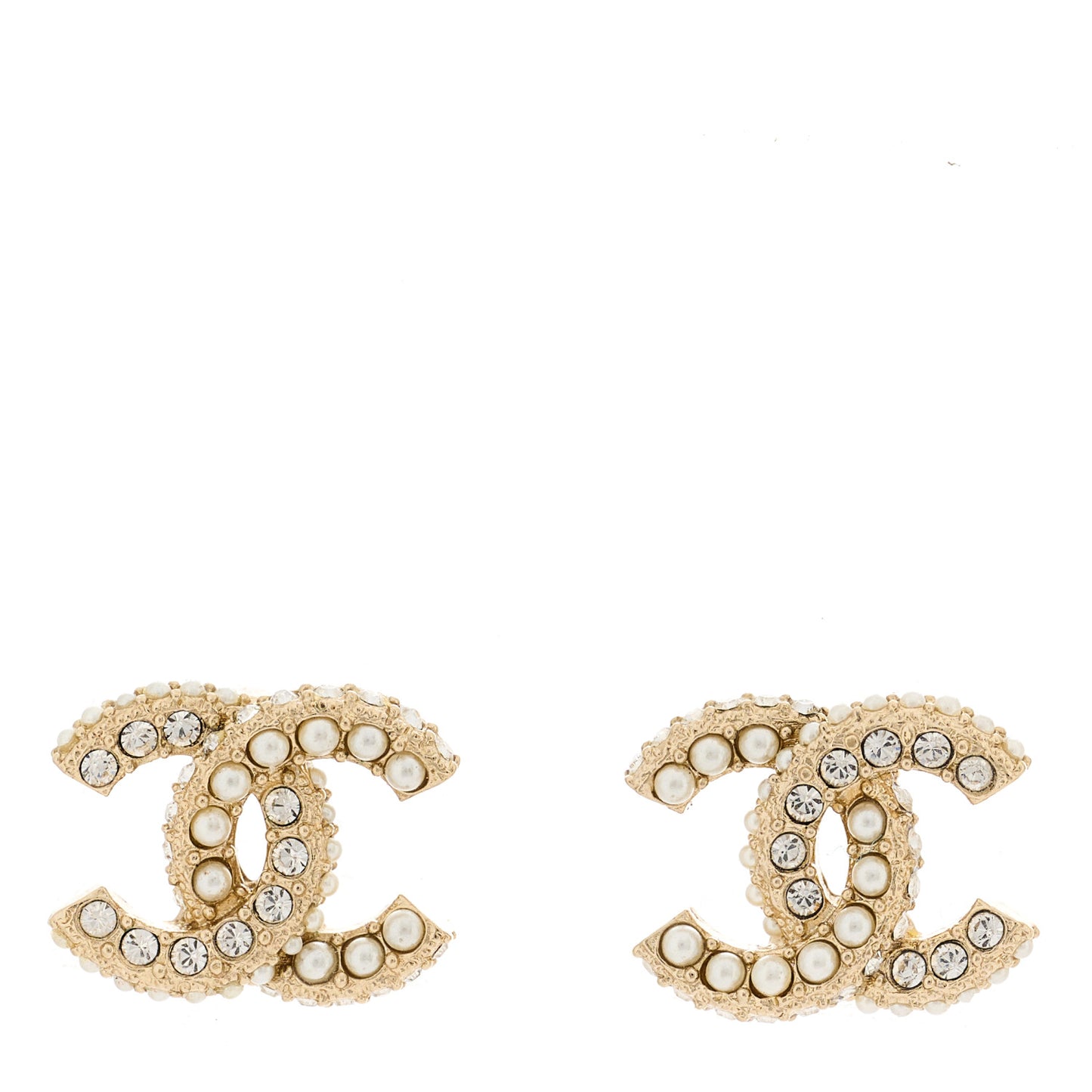 Crystal Pearl CC Dazzling Domino Earrings Gold