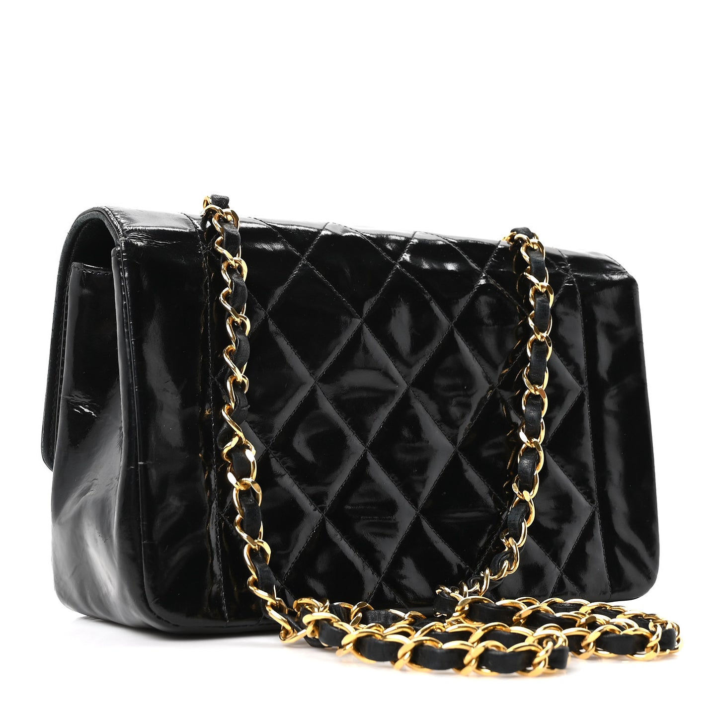 Patent Quilted Small Diana Flap Black