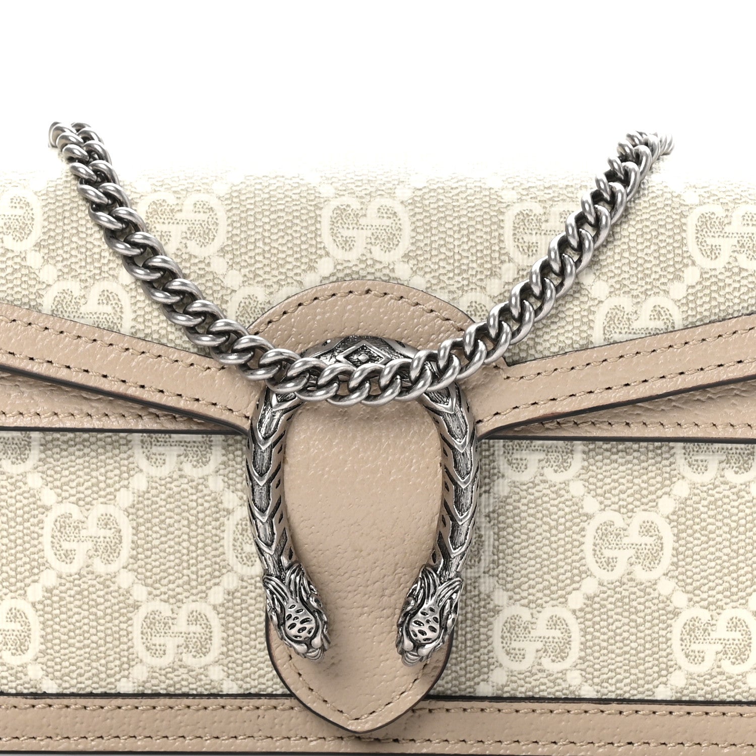 Gucci GG Supreme Monogram Textured Dollar Calfskin Super Mini Dionysus Shoulder Bag Beige Mystic White Oatmeal 8 of 10