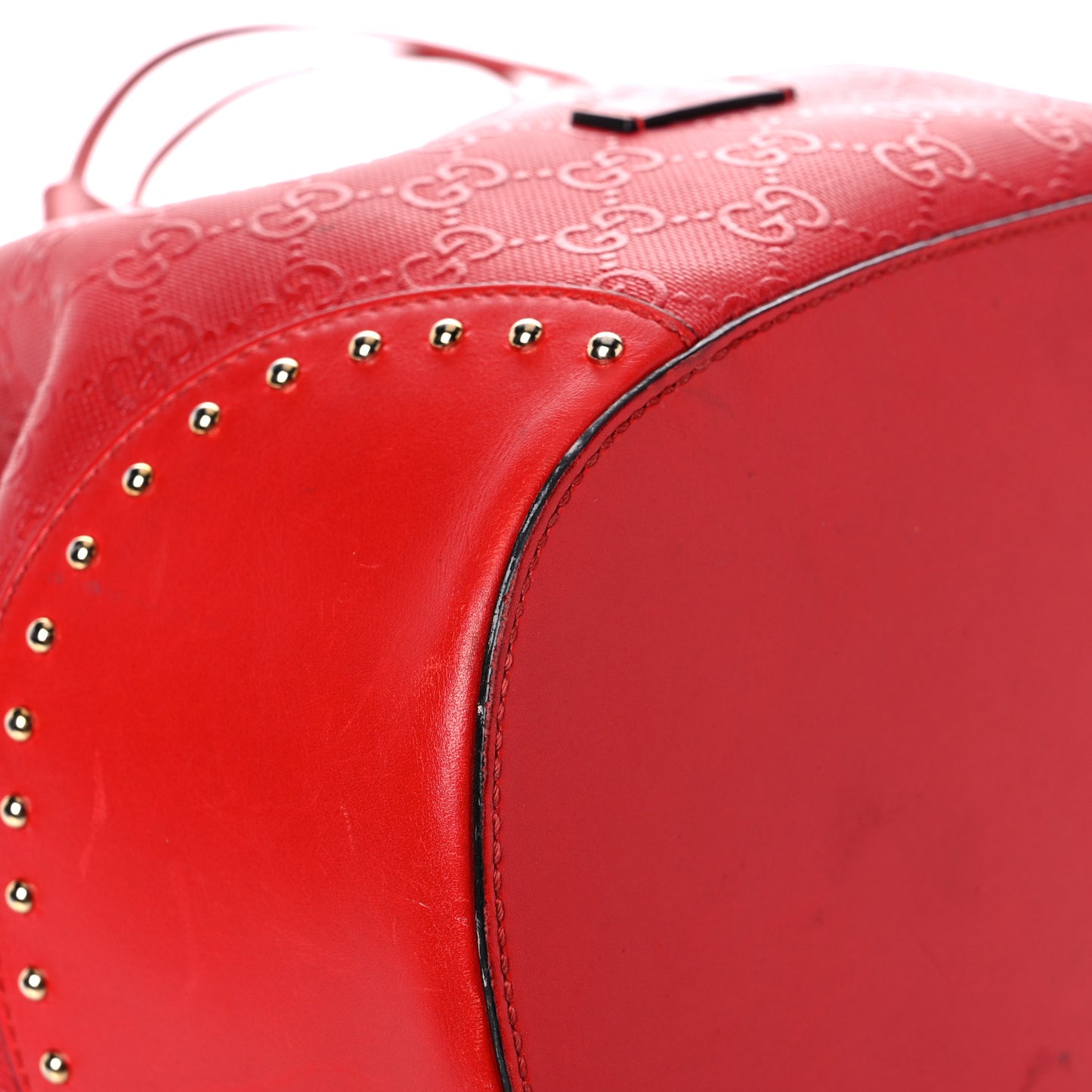 Bright Diamante GG Monogram Studded Medium Bucket Bag Red