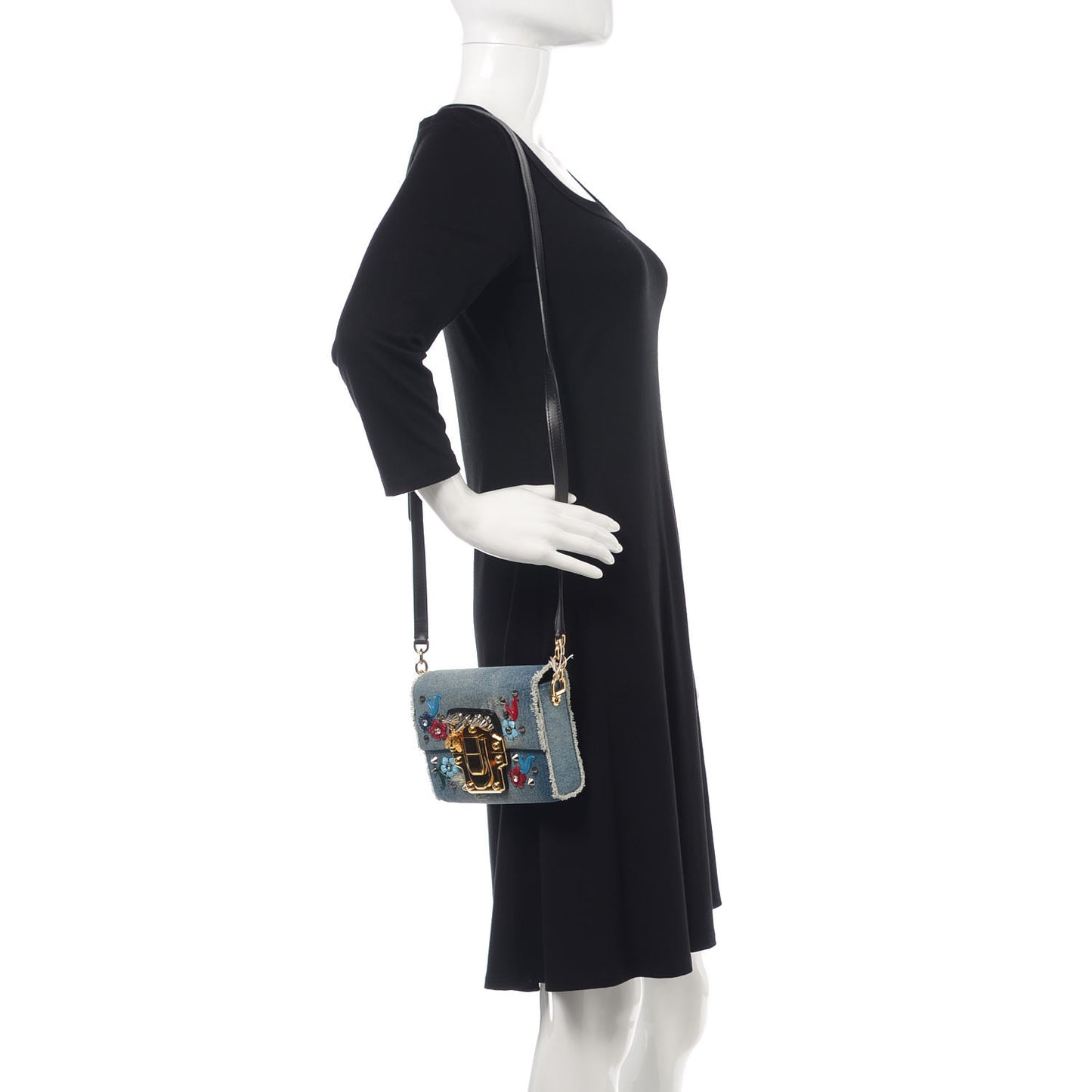 Crystal Embellished Denim Mini Lucia Satchel Blue
