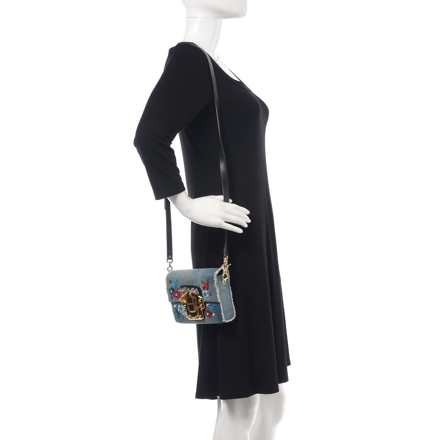 Dolce & Gabbana Crystal Embellished Denim Mini Lucia Satchel Blue 2 of 16