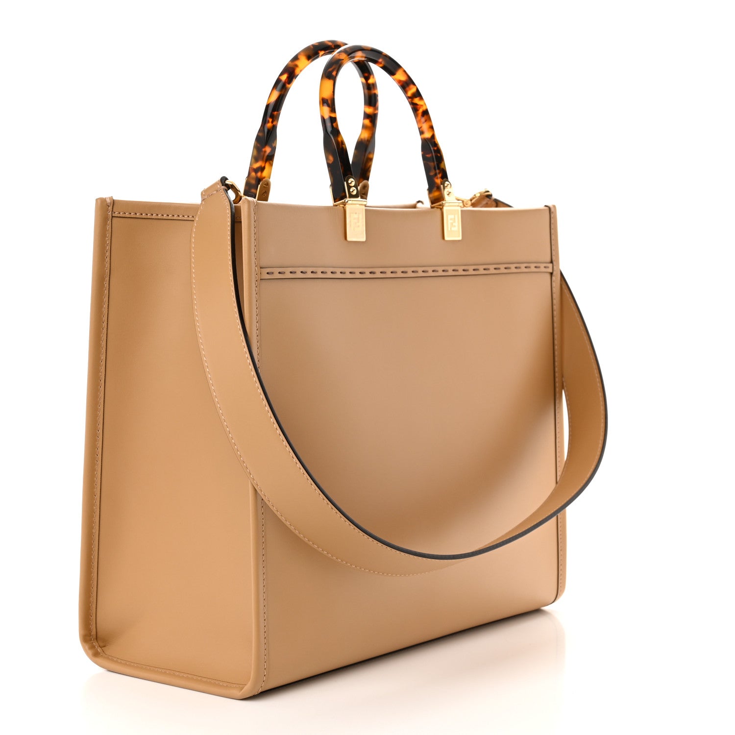 Fendi Vitello King Plexiglass Logo Embossed Medium Fendi Sunshine Shopper Tote Miele Scuro 3 of 11