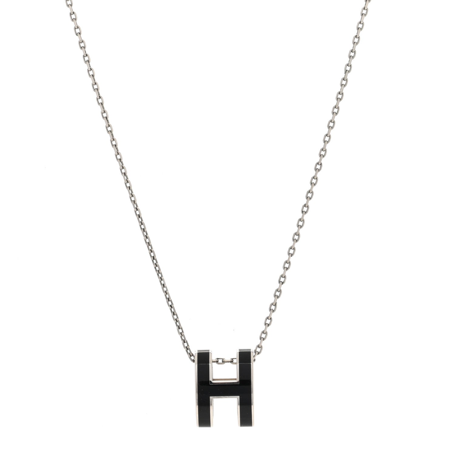 Hermes Lacquered Palladium Pop H Pendant Necklace Black 1 of 5