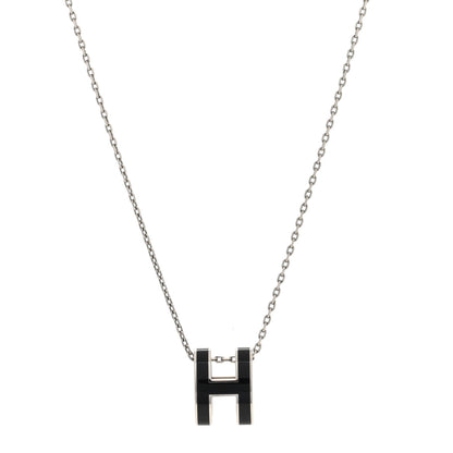 Hermes Lacquered Palladium Pop H Pendant Necklace Black 1 of 5