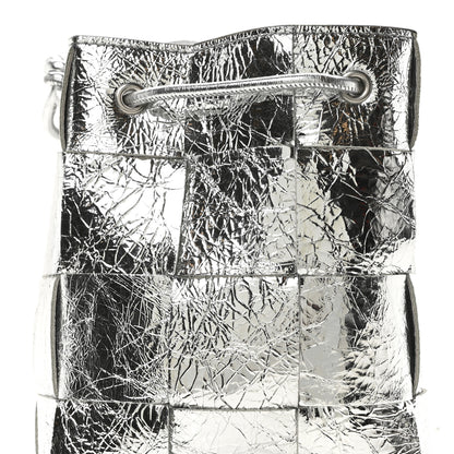 Bottega Veneta Metallic Crinkled Lambskin Maxi Intrecciato Cassette Bucket Bag Silver 7 of 9