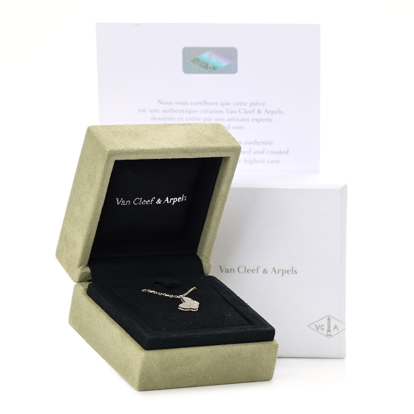 18K Yellow Gold Mother of Pearl Sweet Alhambra Butterfly Pendant Necklace