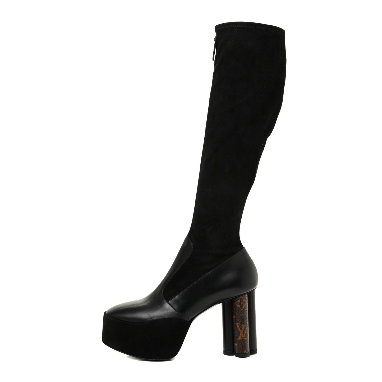 Suede Calfskin Monogram Podium Platform Thigh Boots 37 Black