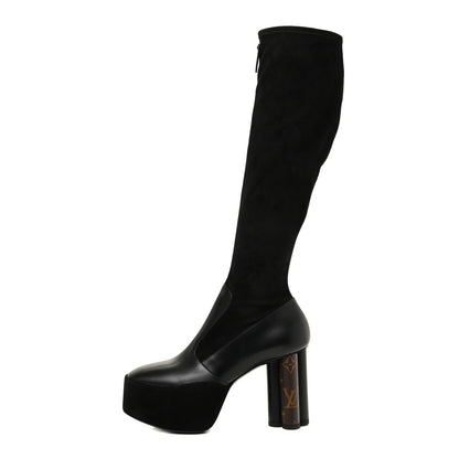Louis Vuitton Suede Calfskin Monogram Podium Platform Thigh Boots 37 Black 1 of 13
