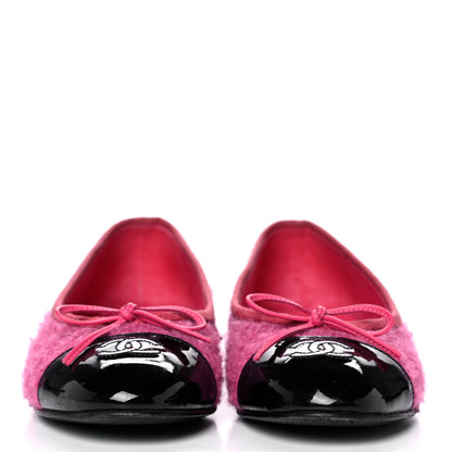 Chanel Tweed Patent Cap Toe Ballerina Flats 39 Pink Black 2 of 12