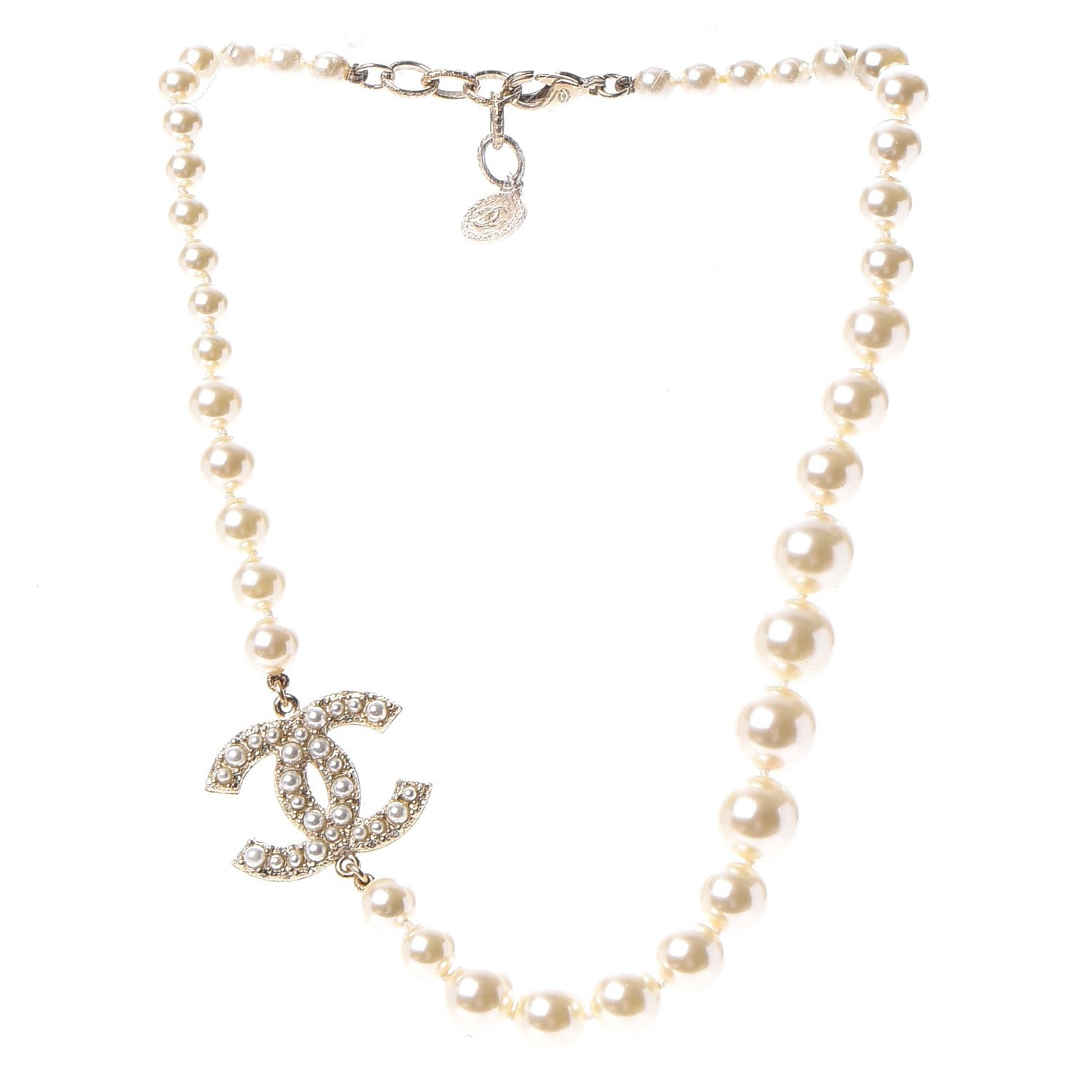 Graduated Pearl CC Short Necklace Gold
