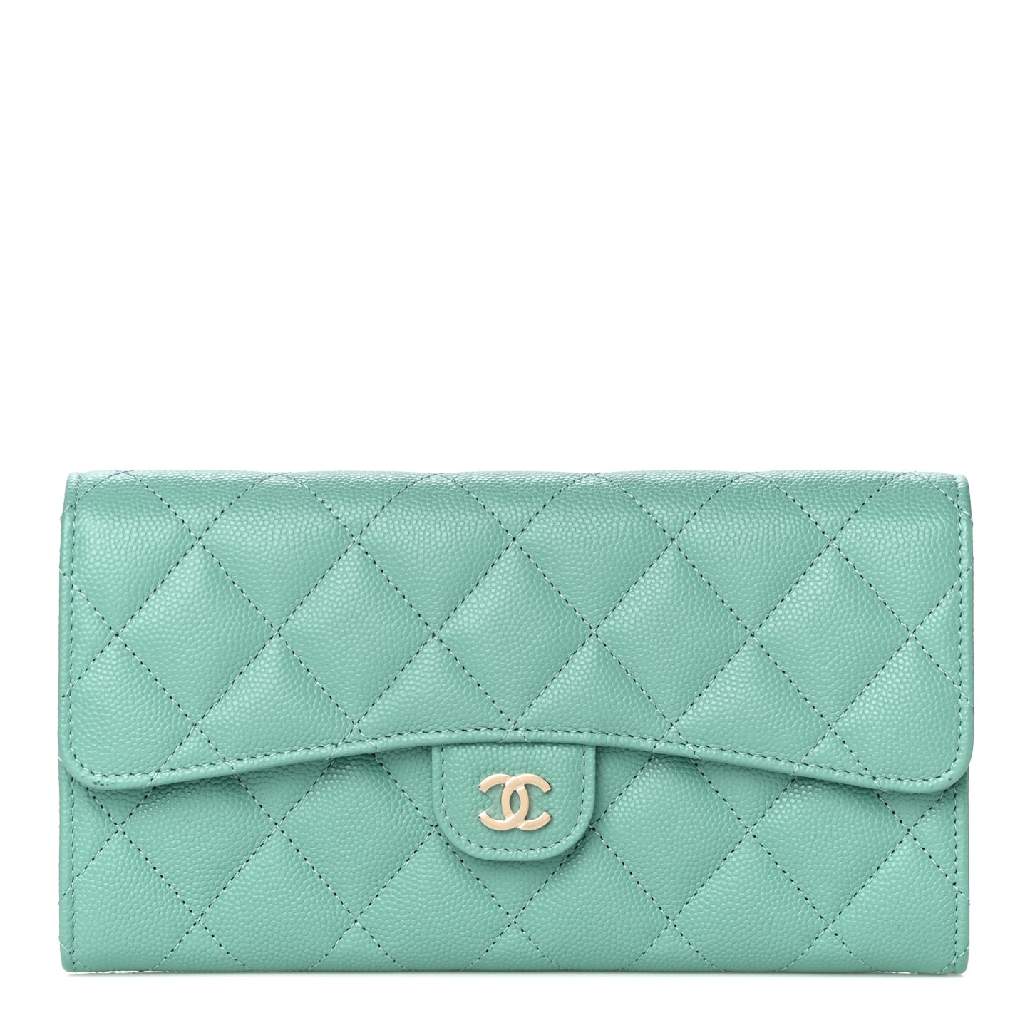 Caviar Quilted Large Gusset Flap Wallet Green