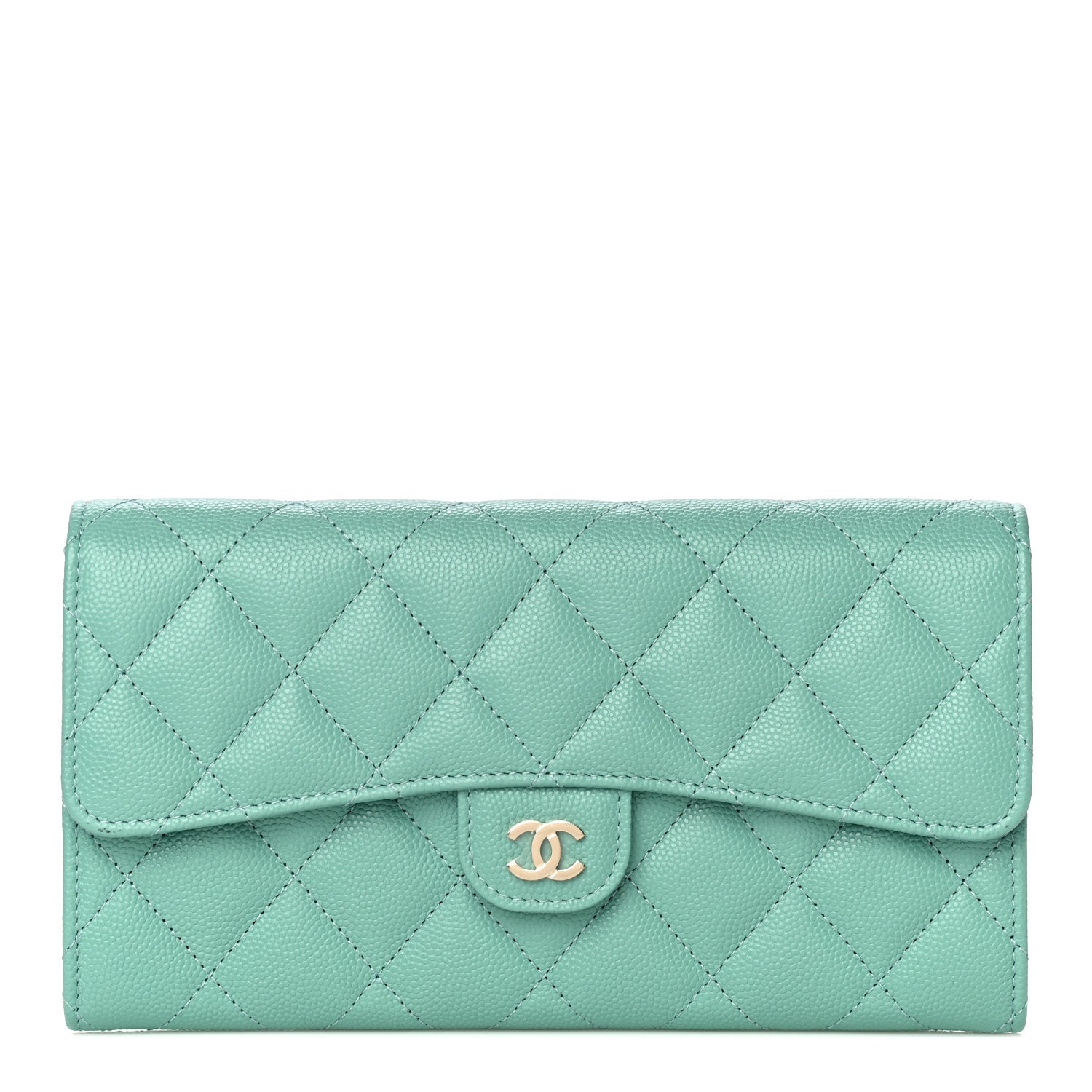 Chanel Caviar Quilted Large Gusset Flap Wallet Green 1 of 11