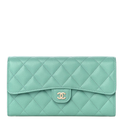Chanel Caviar Quilted Large Gusset Flap Wallet Green 1 of 11