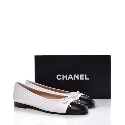 Chanel Lambskin Cap Toe Ballerina Flats 40.5 White Black 10 of 10