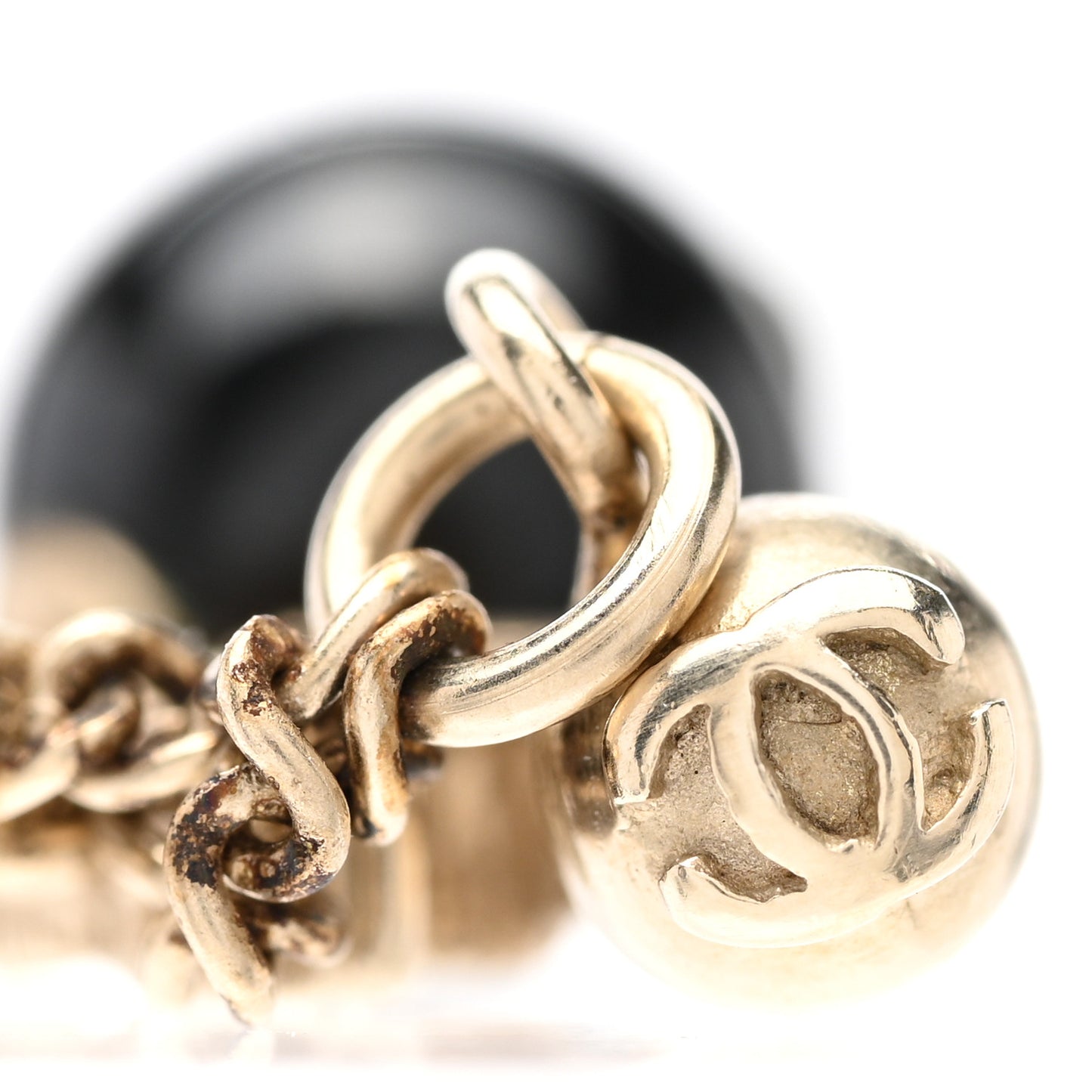 Resin CC Bead Drop Earrings Gold Black