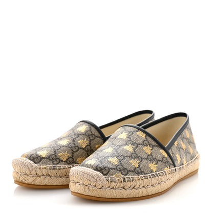 Gucci GG Supreme Monogram Bees Espadrille Flats 38 Beige Ebony Oro Black 4 of 9