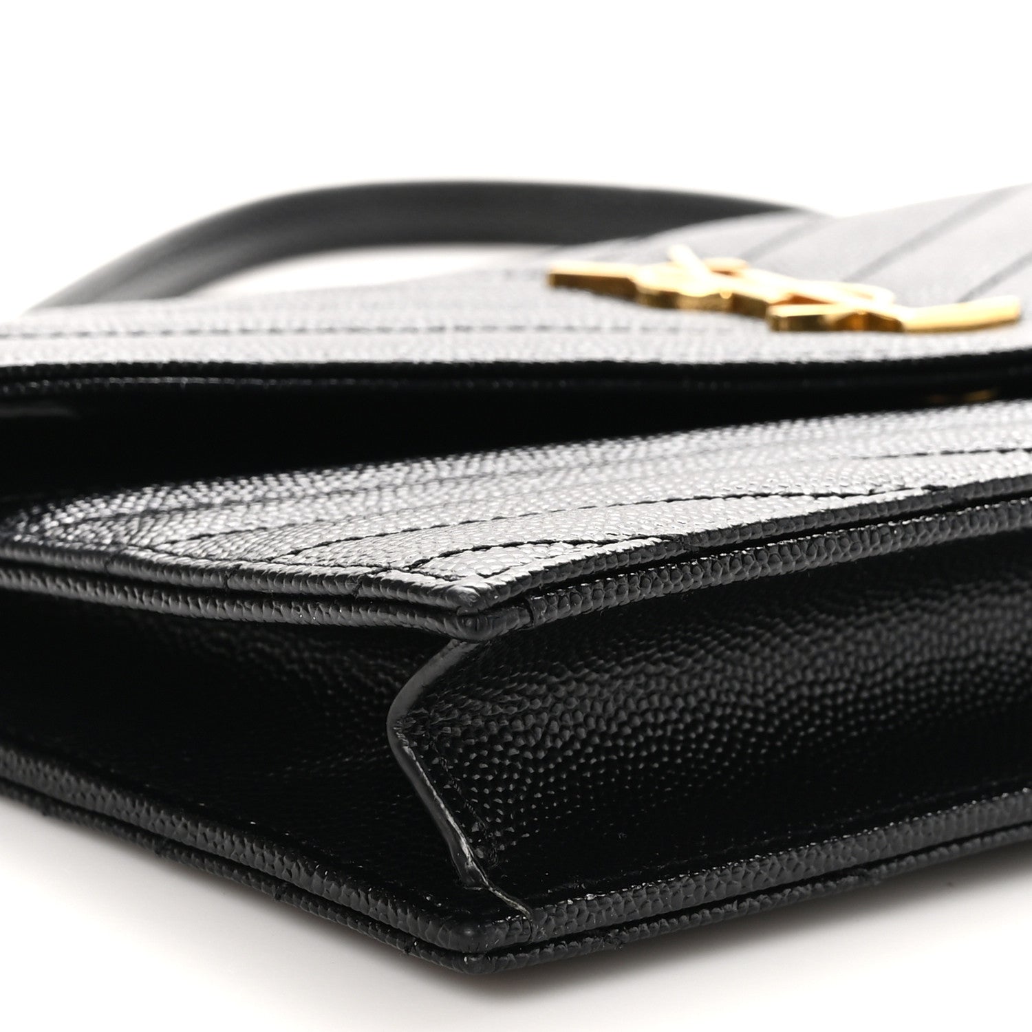 Saint Laurent Grain De Poudre Matelasse Chevron Monogram Envelope Chain Wallet Black 8 of 9