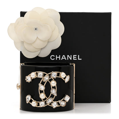 Chanel Resin Crystal Pearl CC Cuff Black 5 of 5