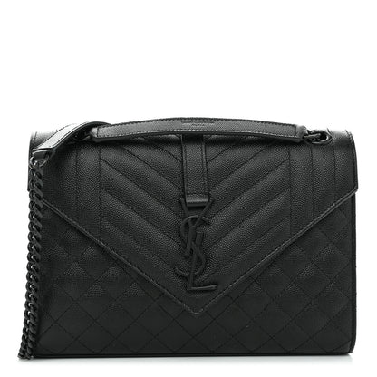 Saint Laurent Grain De Poudre Textured Mixed Matelasse Triquilt Medium Monogram Monochrome Satchel Black 1 of 9