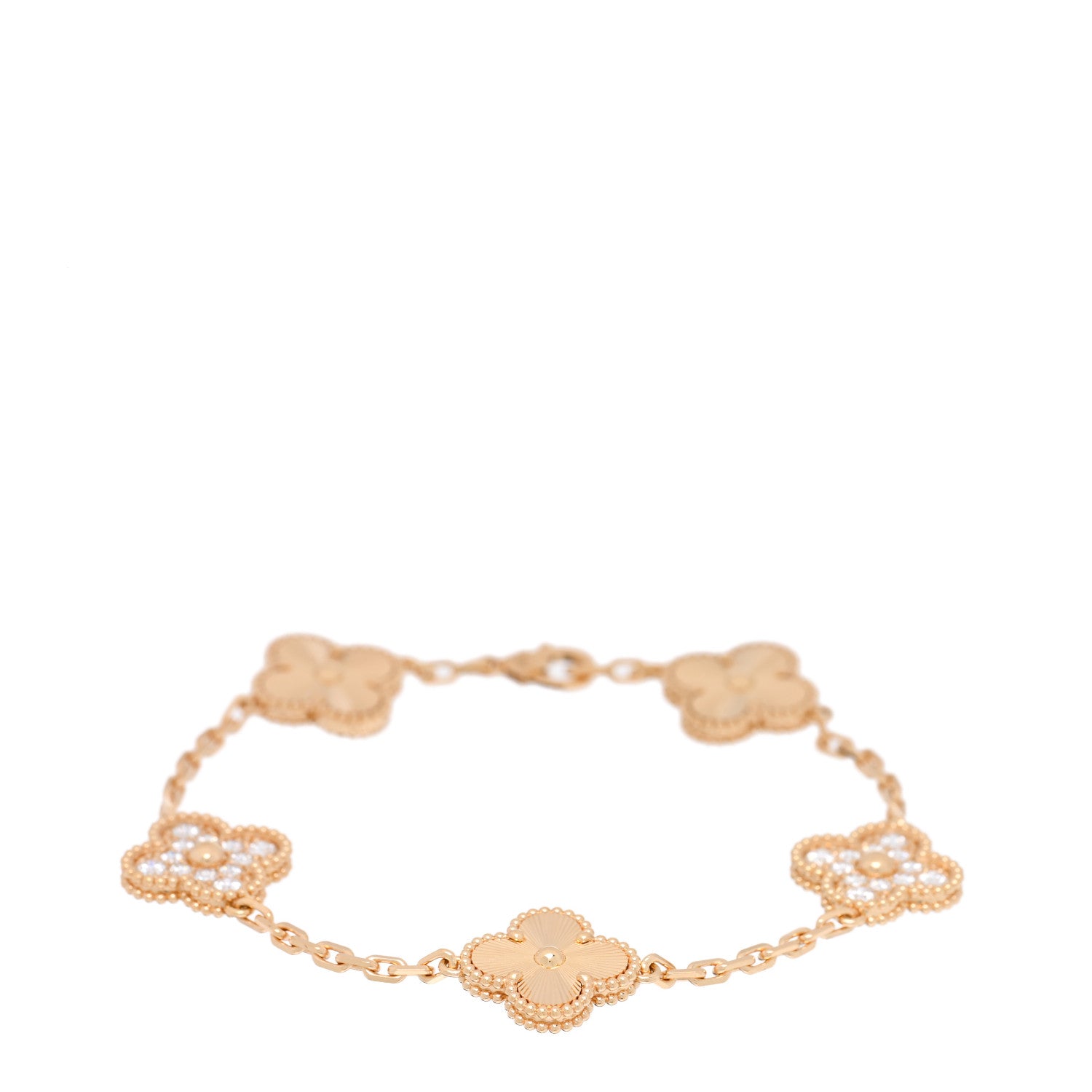 Van Cleef & Arpels 18K Yellow Gold Diamond 5 Motifs Guilloche Vintage Alhambra Bracelet 1 of 4