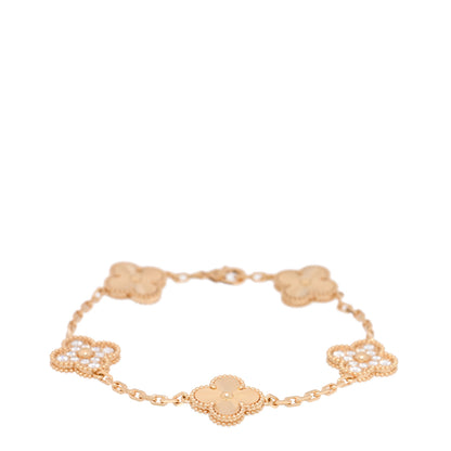 Van Cleef & Arpels 18K Yellow Gold Diamond 5 Motifs Guilloche Vintage Alhambra Bracelet 1 of 4