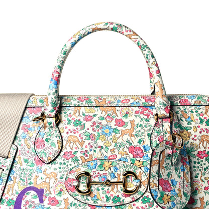Gucci X LIBERTY OF LONDON Calfskin Floral Fawn Print Horsebit 1955 Duffle Bag Multicolor Purple Ivory 7 of 7