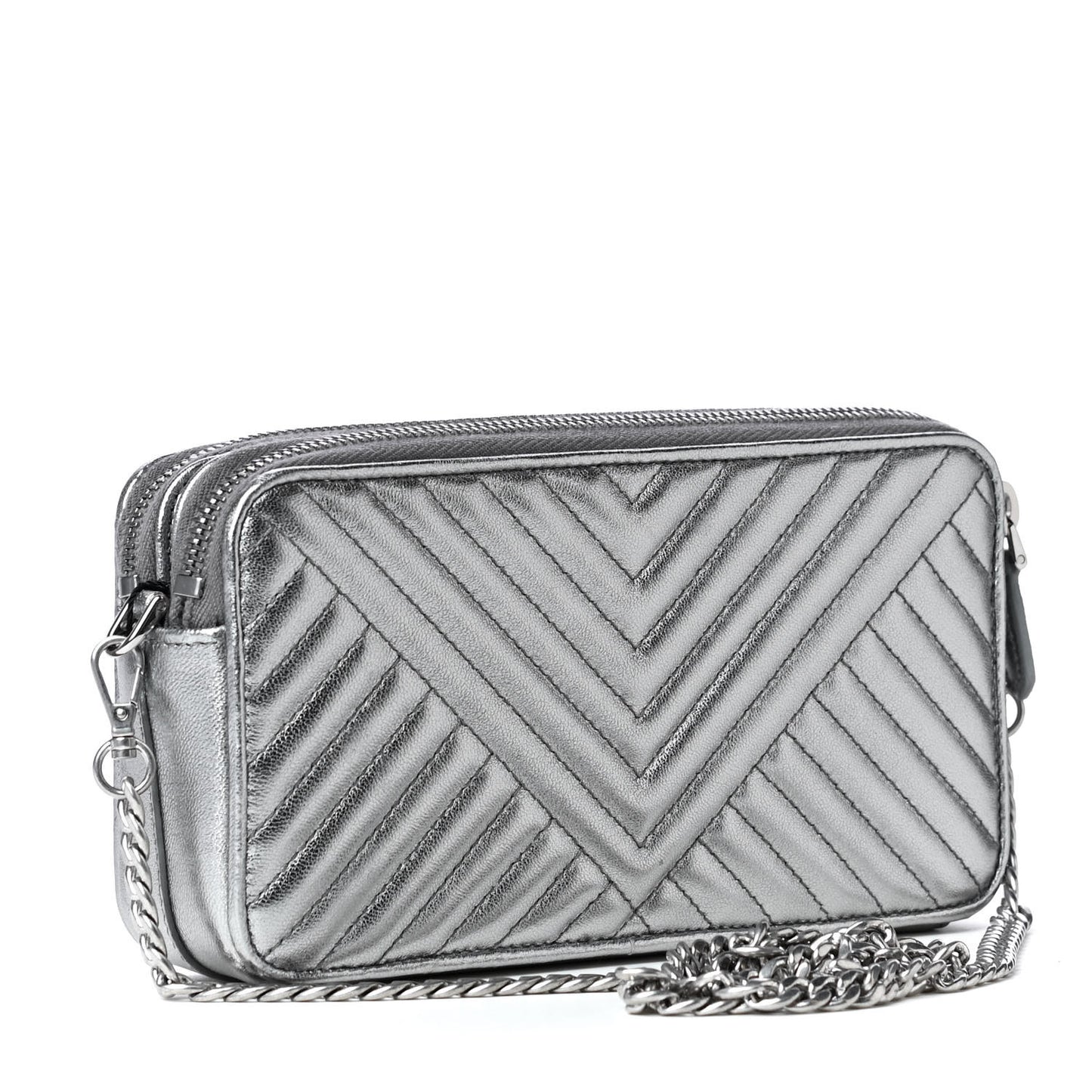 Metallic Nappa Quilted Mini Bag Cromo