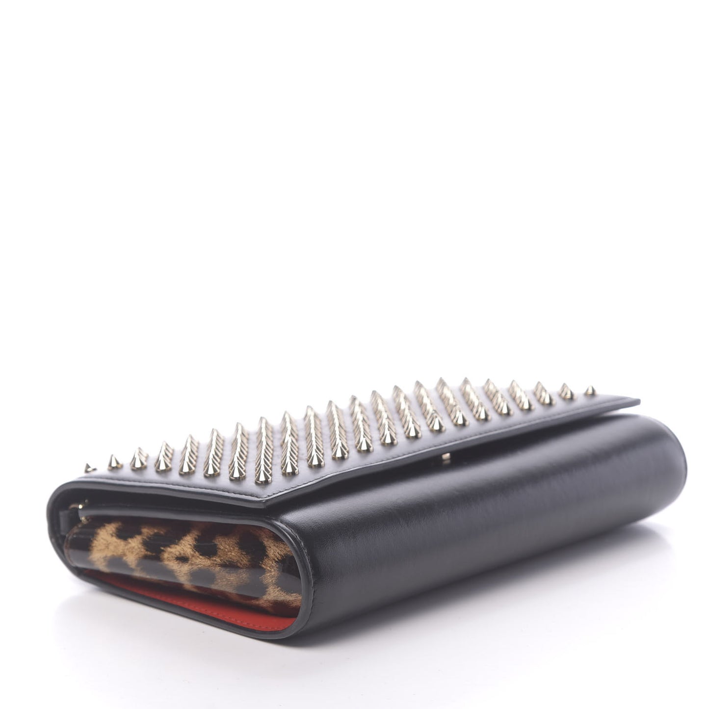 Calfskin Patent Leopard Spikes Paloma Clutch Black