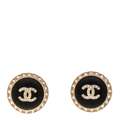 Chanel Metal Wood Crystal CC Round Earrings Gold Brown 1 of 5