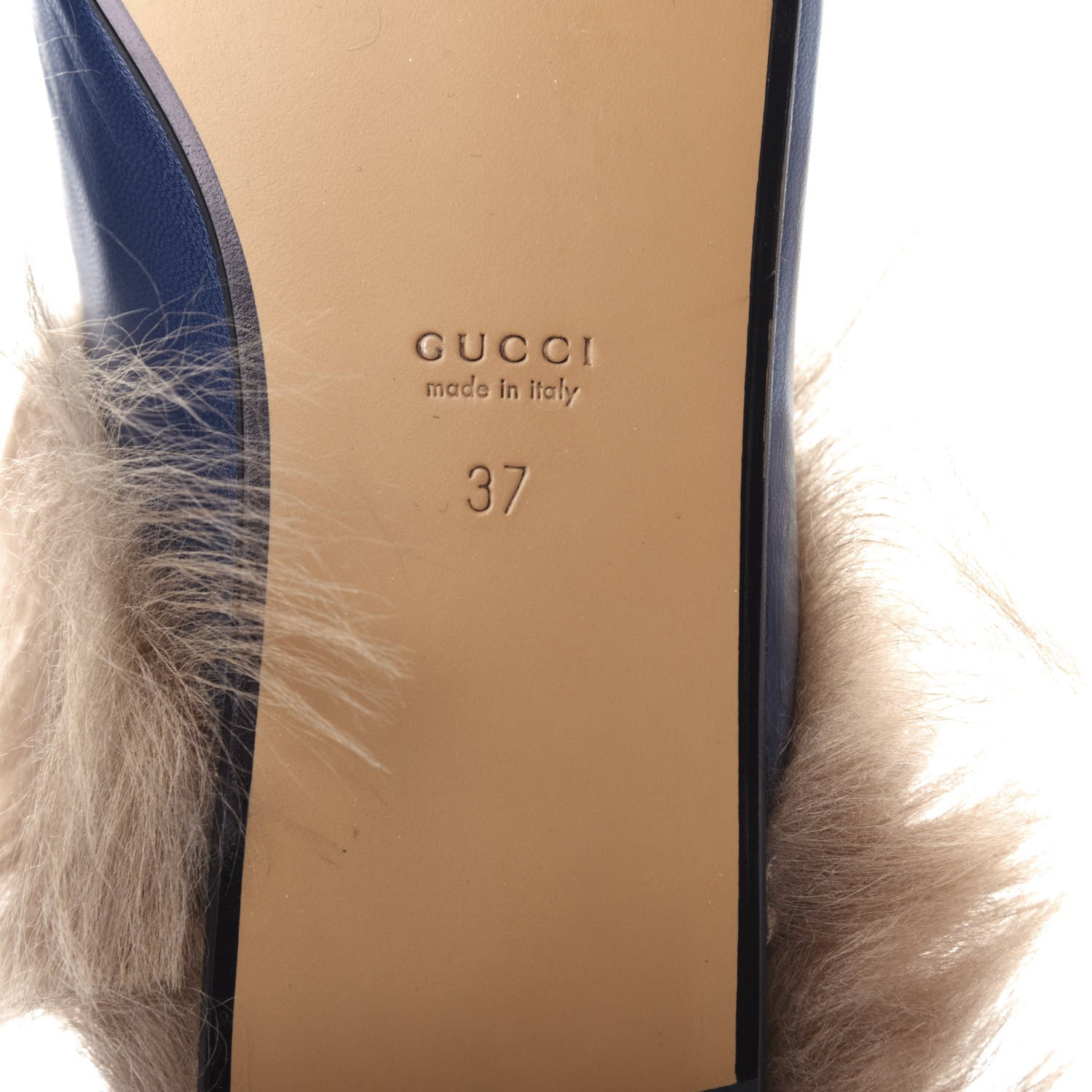 Gucci Malaga Kid Fur Womens Princetown Slippers 37 Blue Agata 9 of 10