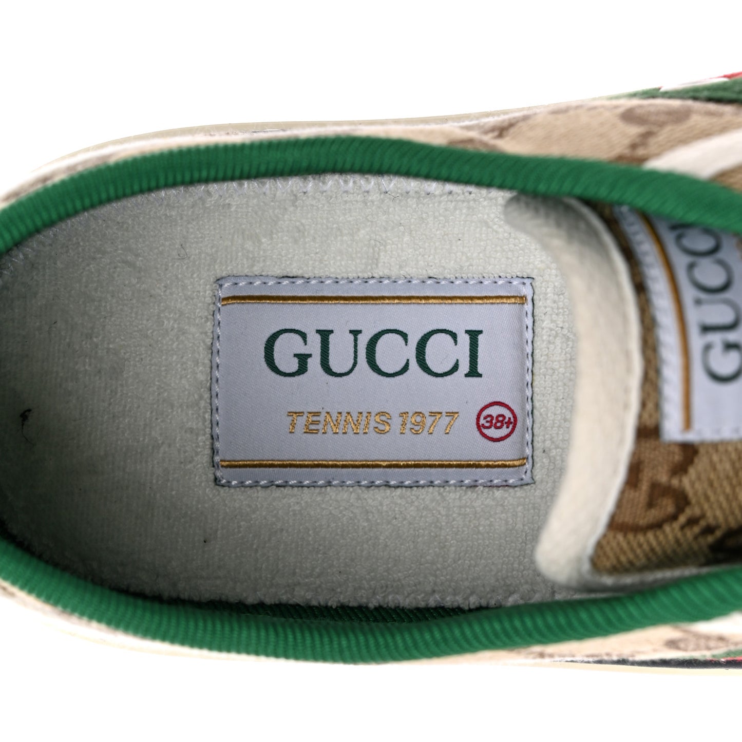 GG Monogram Web Womens 1977 Tennis Sneakers 38.5 Beige Ebony Mystic White