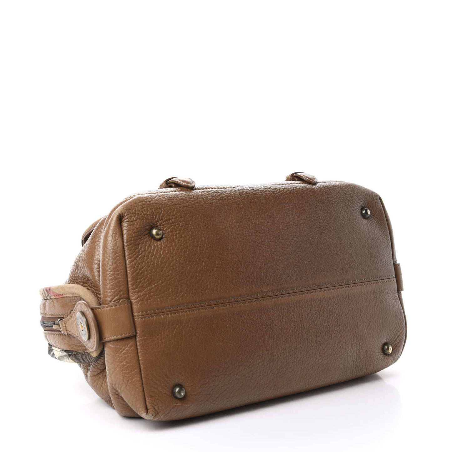 Grained Calfskin Two Front Pocket Satchel Brown