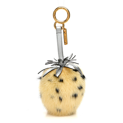 Fendi Mink Fur Vitello Catalan Mirror Strawberry Bag Charm Pineapple Silver 1 of 3