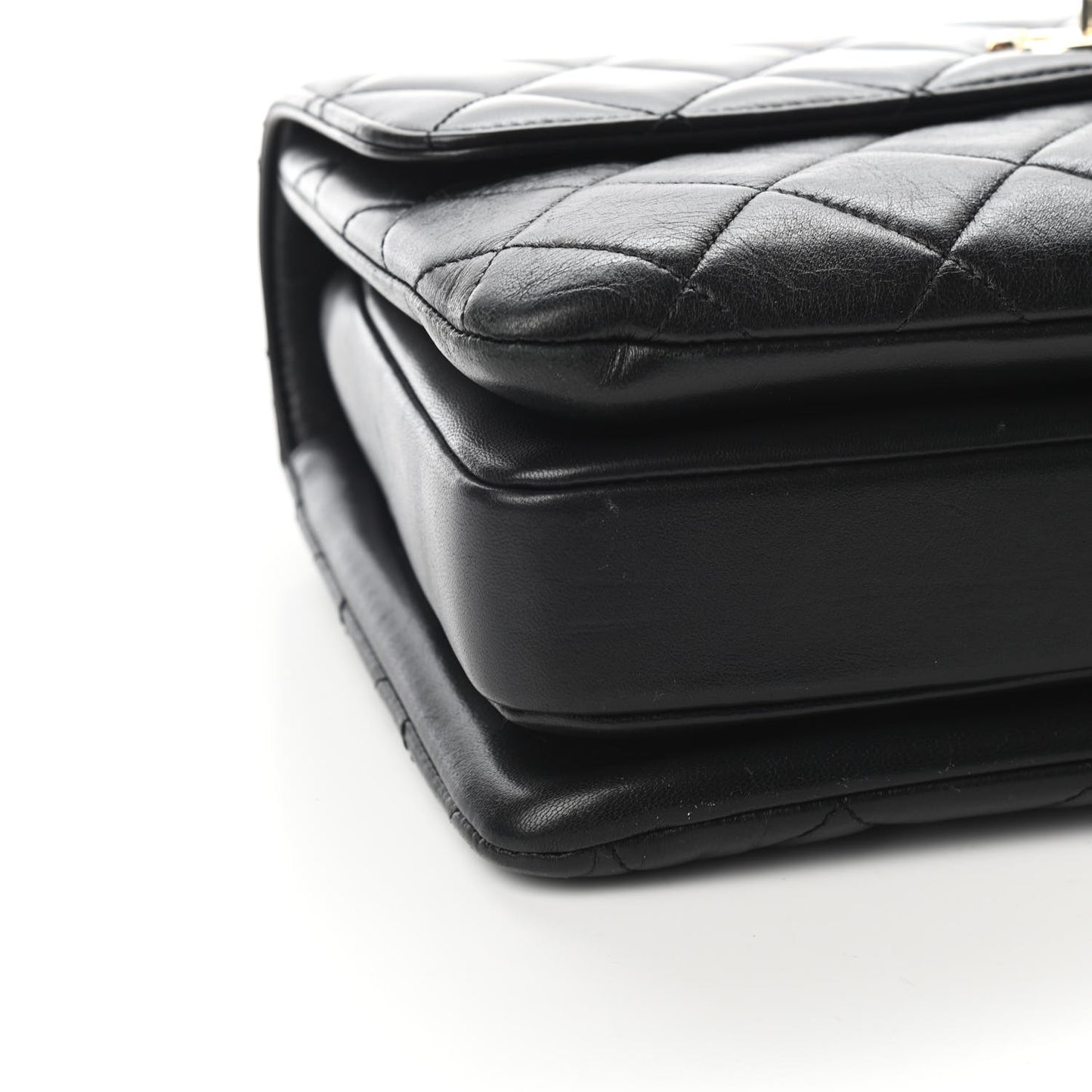 Lambskin Quilted Medium Trendy CC Flap Dual Handle Bag Black
