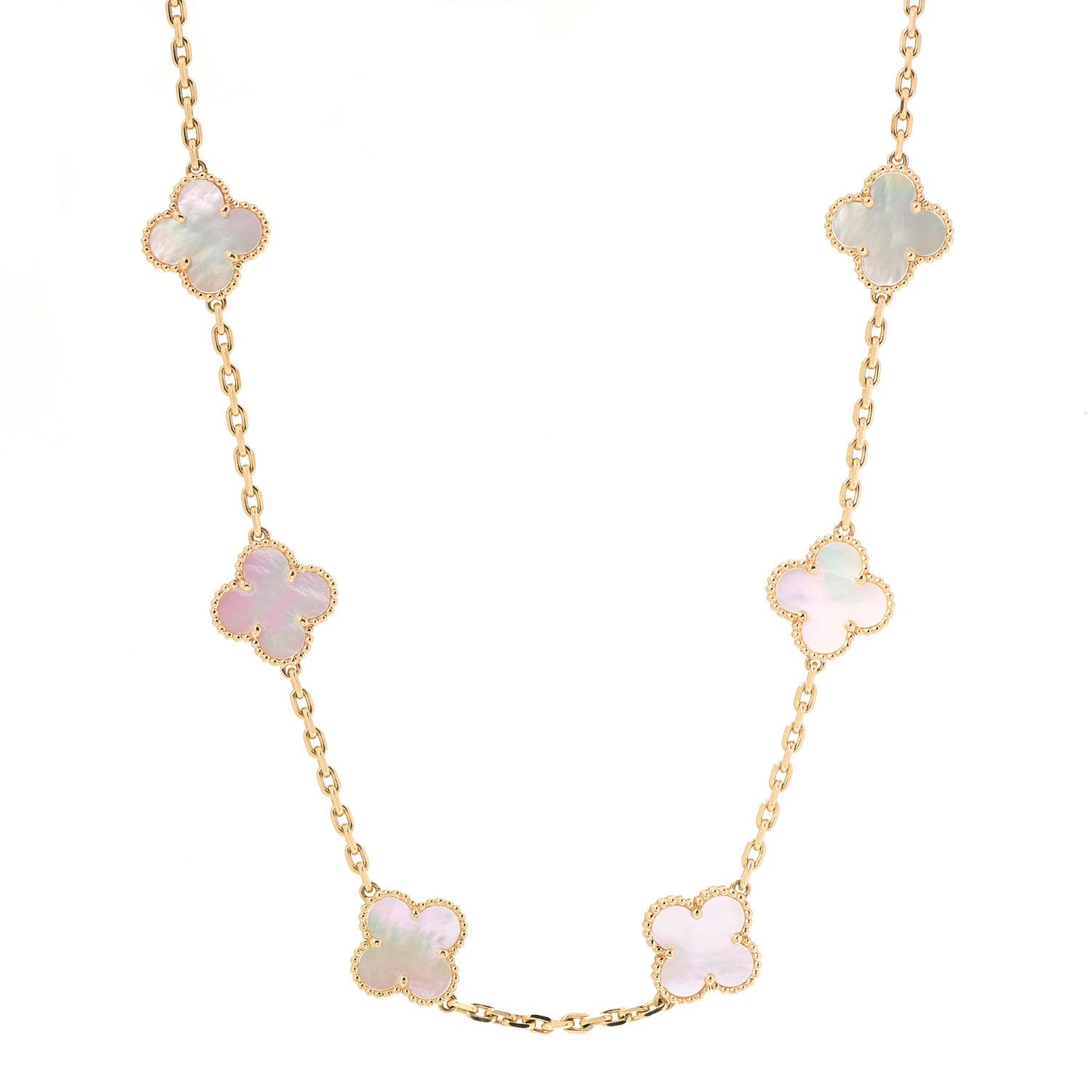 18K Yellow Gold Mother of Pearl 10 Motifs Vintage Alhambra Necklace