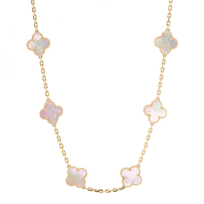 Van Cleef & Arpels 18K Yellow Gold Mother of Pearl 10 Motifs Vintage Alhambra Necklace 1 of 5