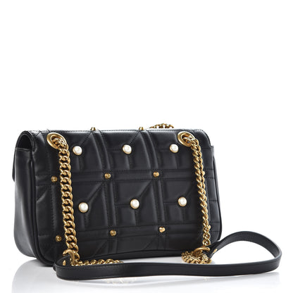 Gucci Calfskin Matelasse Studded Small Pearly GG Marmont Shoulder Bag Black 3 of 10