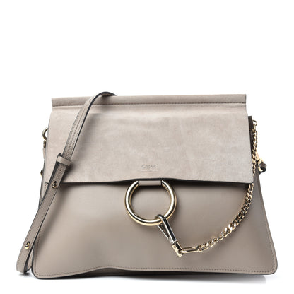 Chloe Calfskin Suede Medium Faye Shoulder Bag Motty Grey 1 of 9