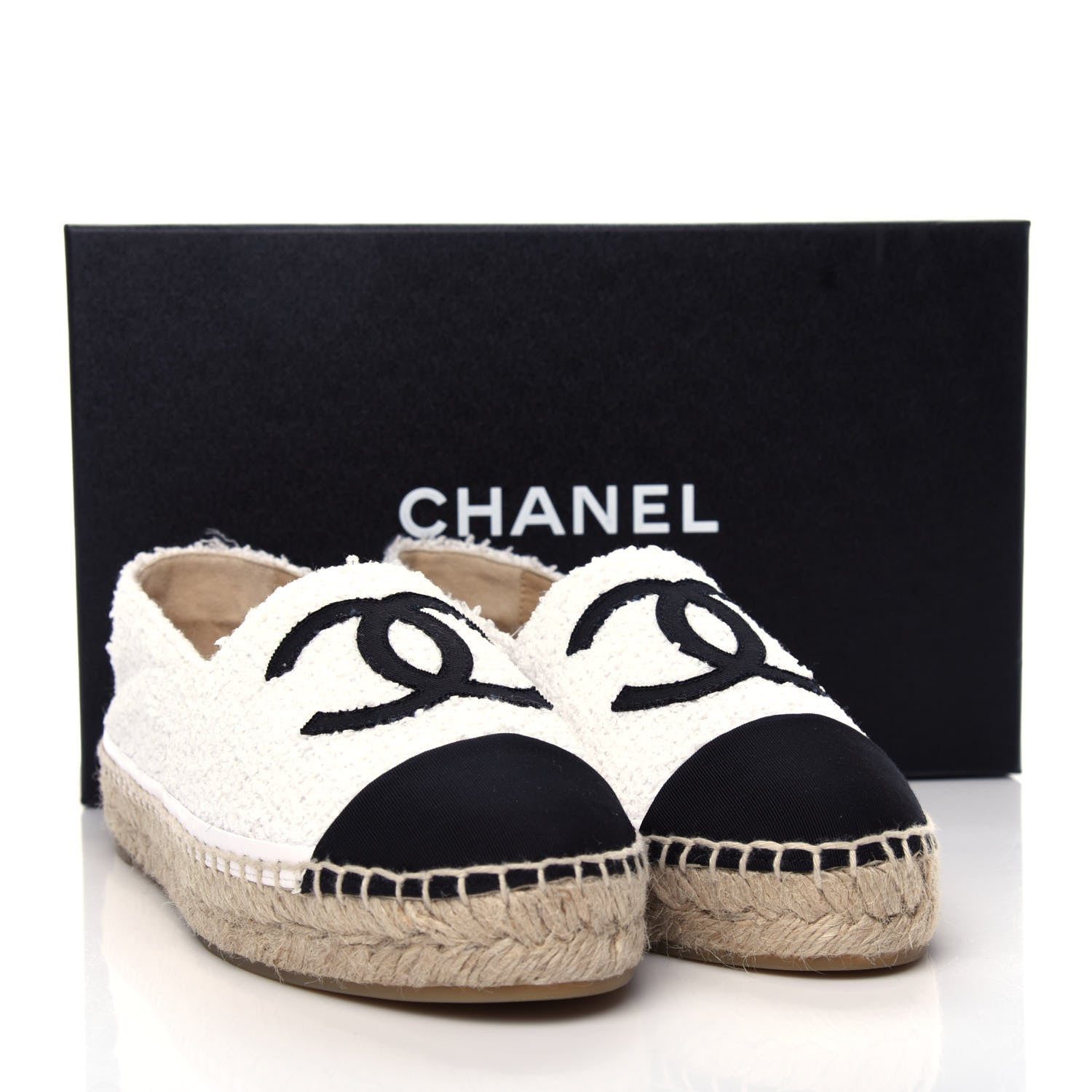 Chanel Tweed Grosgrain CC Espadrilles 38 White Black 12 of 12