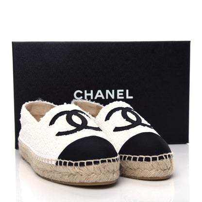 Chanel Tweed Grosgrain CC Espadrilles 38 White Black 12 of 12