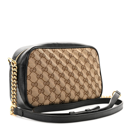 Gucci Monogram Matelasse Diagonal Small GG Marmont Chain Shoulder Bag Beige Black 3 of 11