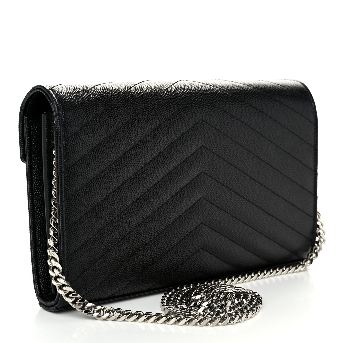 Grain De Poudre Matelasse Chevron Monogram Chain Wallet Black