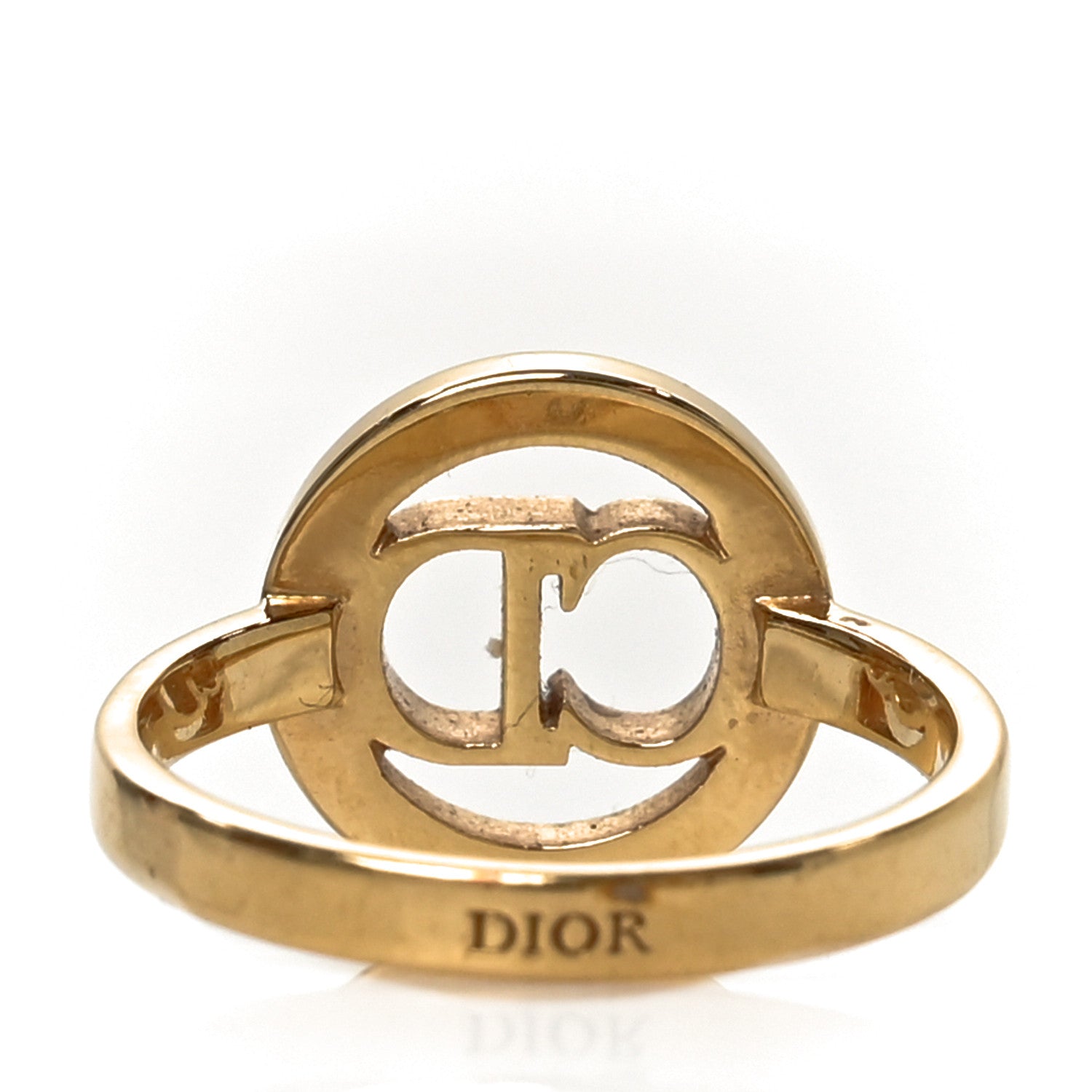 Christian Dior Metal Crystal Round CD Ring M 50 5.25 Gold 3 of 5