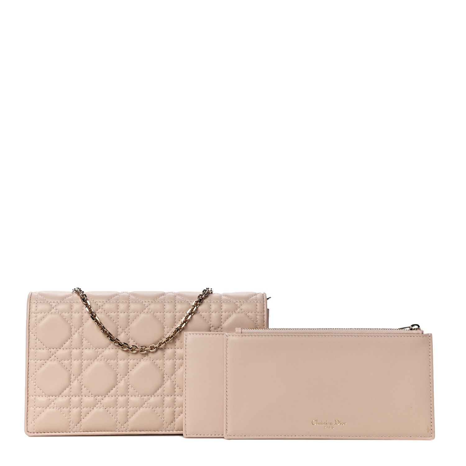 Christian Dior Lambskin Cannage Lady Dior Chain Wallet Beige 1 of 16