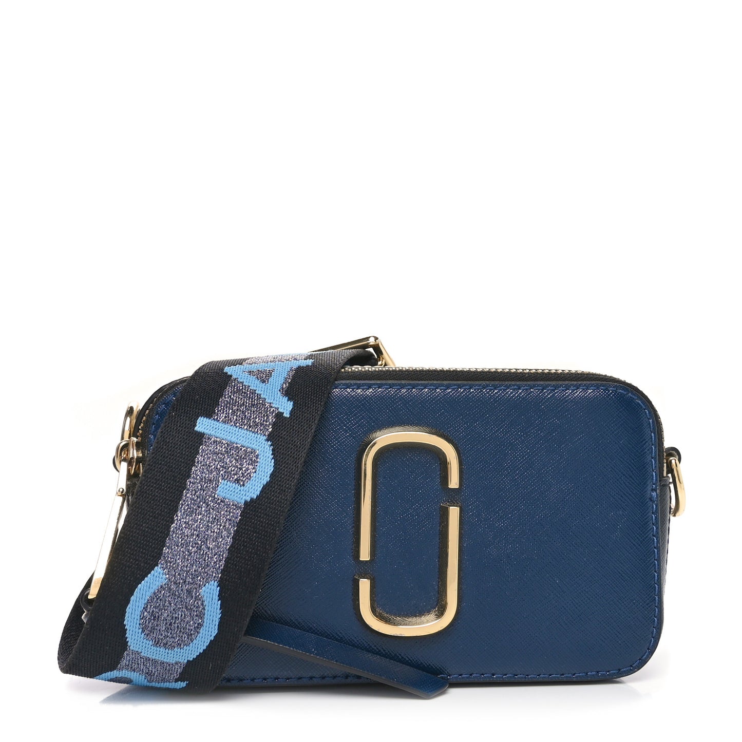 Metallic Saffiano Glitter Small Snapshot Camera Bag Blue Sea