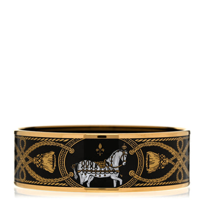 Hermes Enamel Printed Wide Grand Apparat Bracelet 70  Black 1 of 5