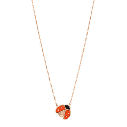 Van Cleef & Arpels 18K Rose Gold Carnelian Black Onyx Lucky Spring Open Wings Lady Bug Pendant Necklace 1 of 6