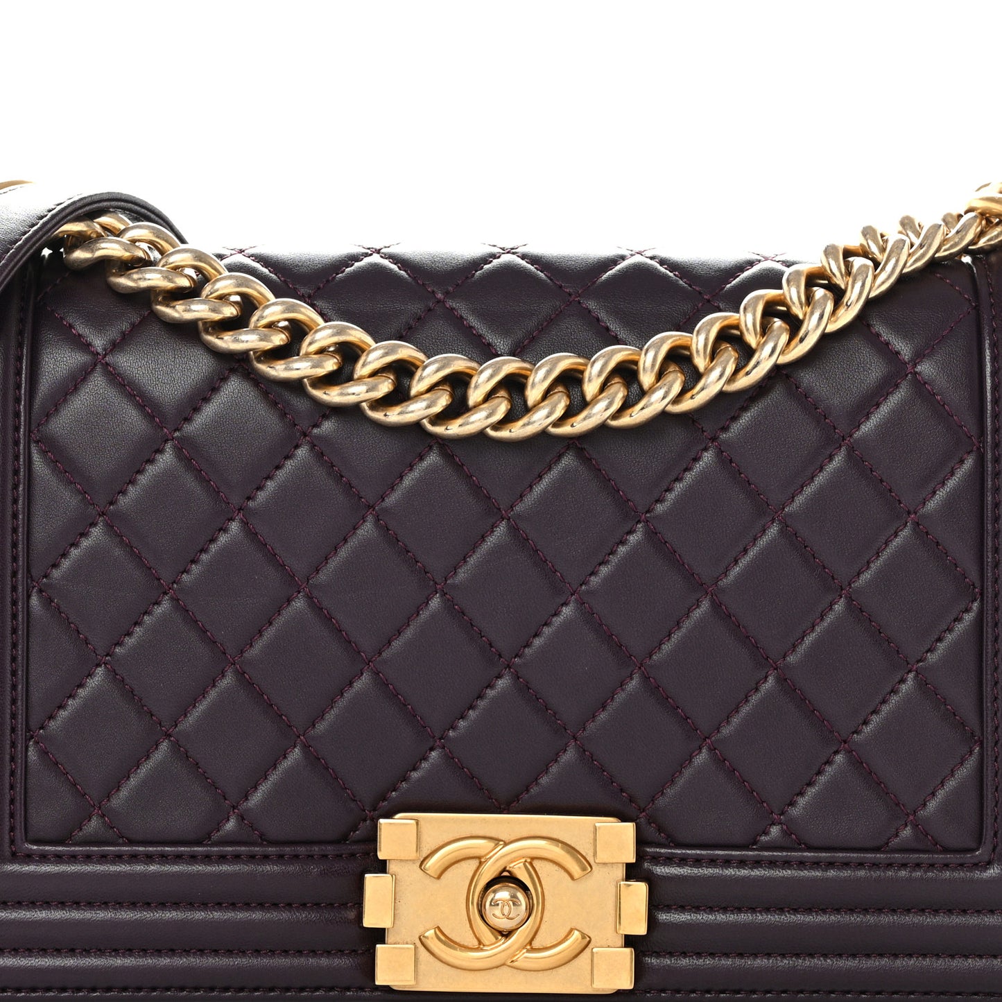 Lambskin Quilted Medium Boy Flap Purple