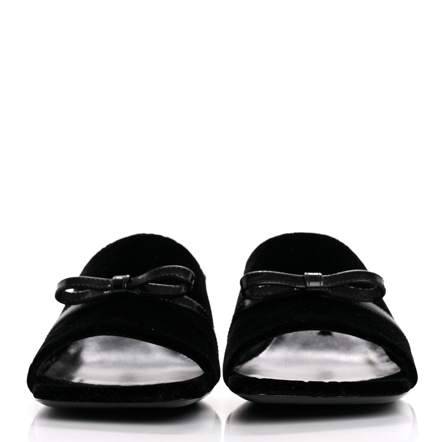 New Velvet Ashmir Regent Calfskin GG Monogram Square Toe Bow 45mm Slide Sandals 35.5 Black